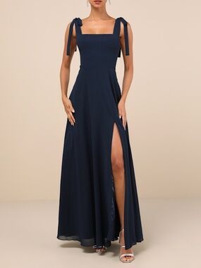 Lulus Love Me Forever Navy Blue Tie-strap Square Neck Maxi Dress - Size XS